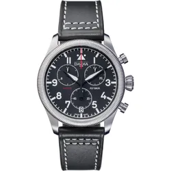 Davosa Pilot Aviator Fly Back Chronograph Quartz 162.499.55 - schwarz,schwarz mit weißer Naht - 42mm