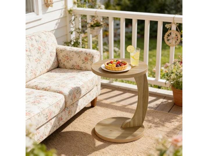 Table basse ronde forme‑C multifonctionnelle table de salon‑chevet‑ordinateur temporaire (table seule)