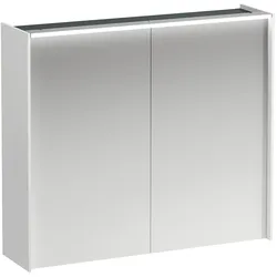 Spiegelschrank LANI LED-Beleuchtung horizontal mit Steckdose 715x820x210 2 Türen 2 Glasfachböden weiß matt