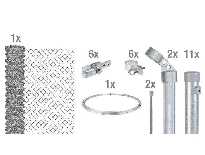 Maschendrahtzaun ALBERTS, silber (verzinkt, zum einbetonieren), H:120cm, Stahl, Zaunelemente, Maschendrahtzaun, verschiedene Abmessungen, mit oder ohne Bodenhülse