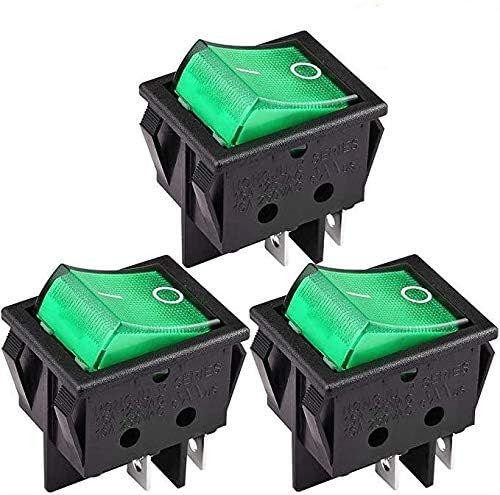 Lustrens DPST 4-pins tuimelschakelaar met groen LED-licht, 3 stuks