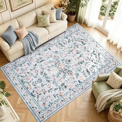 Garvee Farmhouse Distressed Floral Vine Area Rug