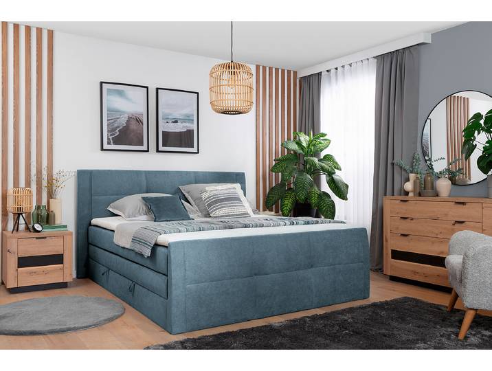 Boxspringbett Bekkour 180 x 200cm Webstoff Prisca Blau