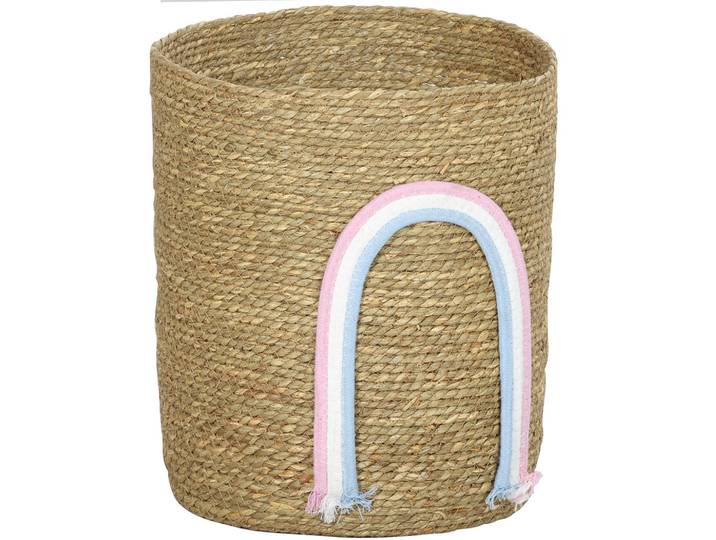 Homcom Aufbewahrungskorb Seegras Baumwollseil Naturholz, Naturfarben, Naturmaterialien, 30x35x30 cm, Haushalt & Reinigung, Wäschepflege, Wäschekörbe & Tonnen