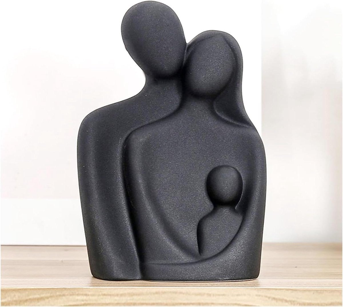 Paar abstracte decoratieve keramiek sculpturen voor op de boekenplank of tafel, zwart