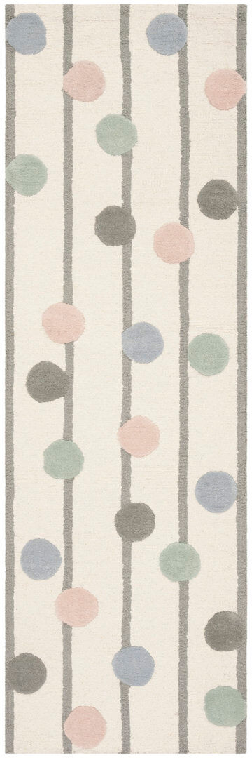 Ebern Designs Wool Hand Tufted Area Rug Ivory / Multi Runner 76 x 244 cm