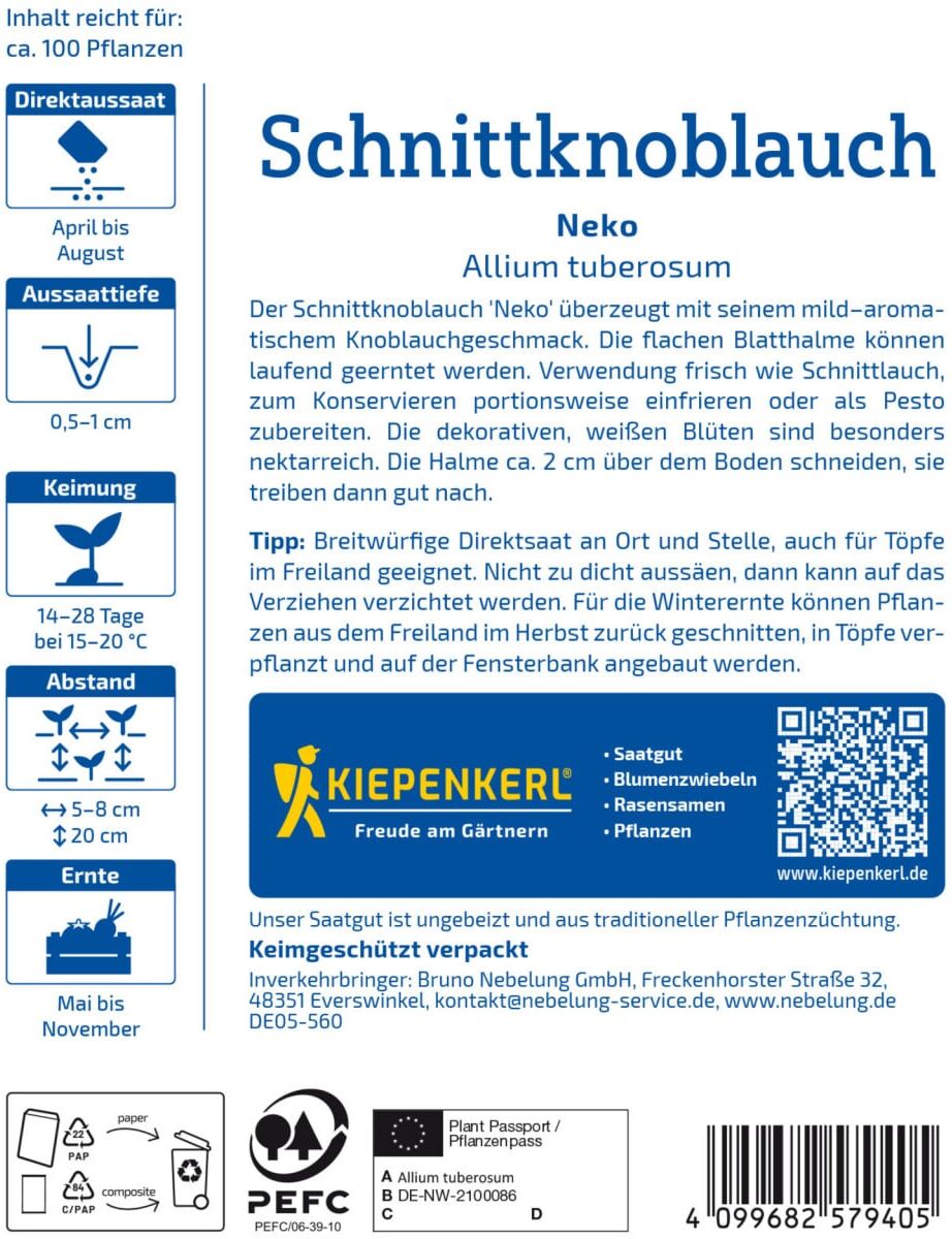 Kiepenkerl Saatgut Schnittknoblauch Neko für ca. 100 Pflanzen