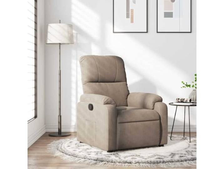 YUTAASU Manual Recliner Chair Taupe Microfiber Adjustable Backrest 135 Degrees, Side Pocket, Wood and Metal Frame, 110 kg Capacity