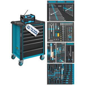 Hazet Werkzeugwagen Assistent 179N-7/153EC, mit Werkzeug, 153-teilig, blau, 7 Schubladen, inkl. Gratis DAB-Radio