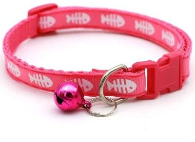 Uplift Essentials Adjustable Cartoon Fish Bone Cat Collar With Bell rose Red