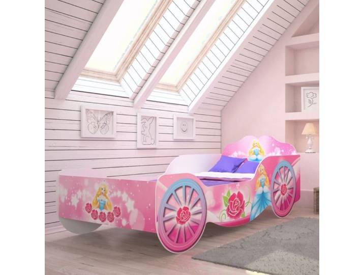 Lit enfant pour filles Voiture Carriage Rose - 70x140 cm + Matelas + sommier