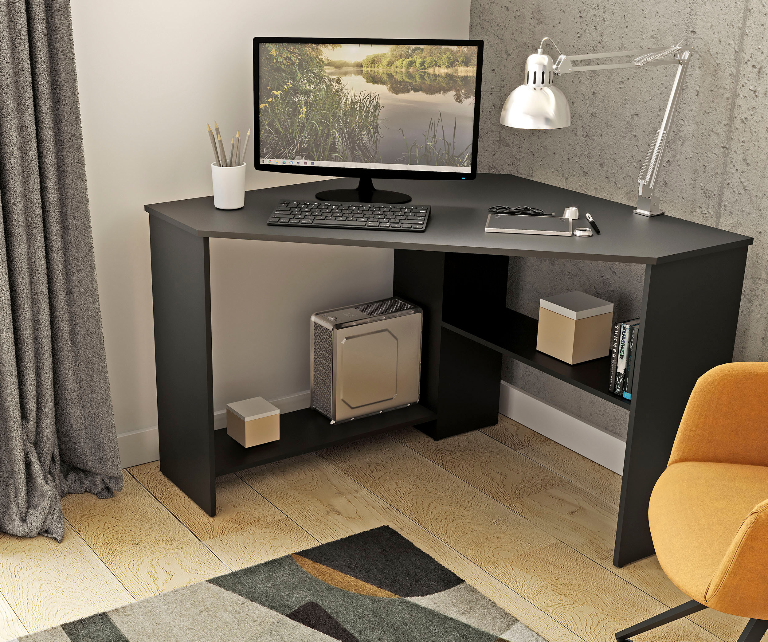 Schreibtisch HOME AFFAIRE "RINO", schwarz (schwarz, schwarz, schwarz), B:80cm H:73cm T:80cm, Tische, Schreibtisch, Breite 80 cm, Eckschreibtisch im modernen Design schwarz, schwarz, schwarz B/H/T: 80cm x 73cm x 80cm