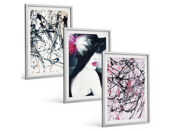 BILDER SET 3er Set - 40x60 cm Silberner Rahmen - Abstrakte Farbmuster Hut