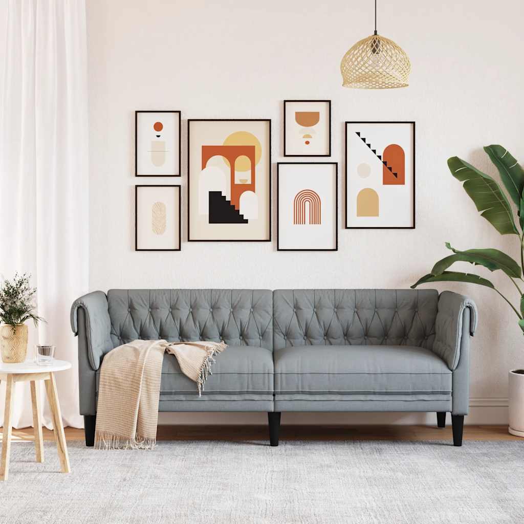 vidaXL Canapé Chesterfield 3 places gris clair tissu