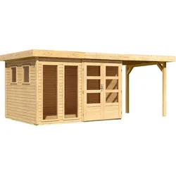Karibu Gartenhaus Lahar 3,5/5/6 mit 240 cm Schleppdach -19 mm naturbelassen 302 x 246 cm (Lahar 5) + B 240 cm Schleppdach