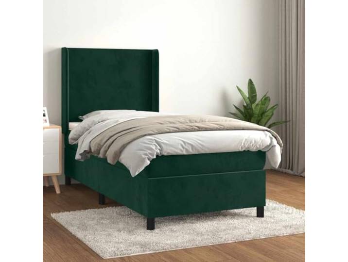 RJPLMFV Lattenrost mit Matratze, Velours, Dunkelgrün, 90 x 200 cm Verstellbares Kopfteil, Taschenfedern, Rückenstütze, Premium-Komfort