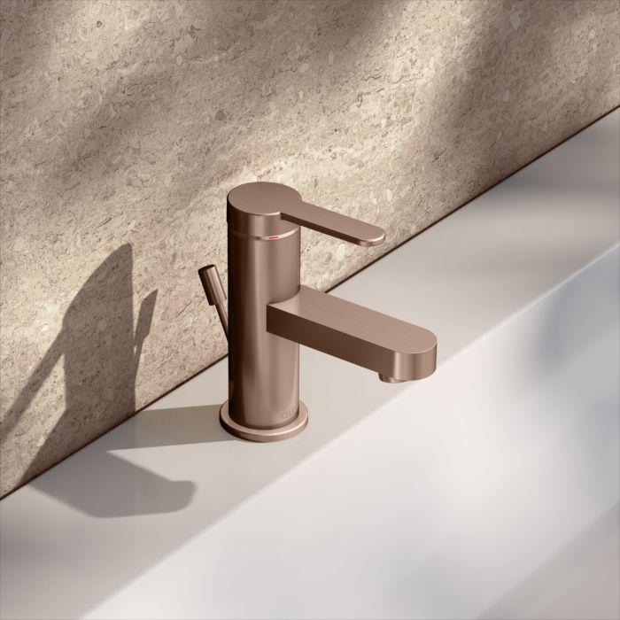 KEUCO IXMO Flat Einhebel-Waschtischmischer 59504293000 Ausladung 89mm, mit Ablaufgarnitur, rotgold gebürstet