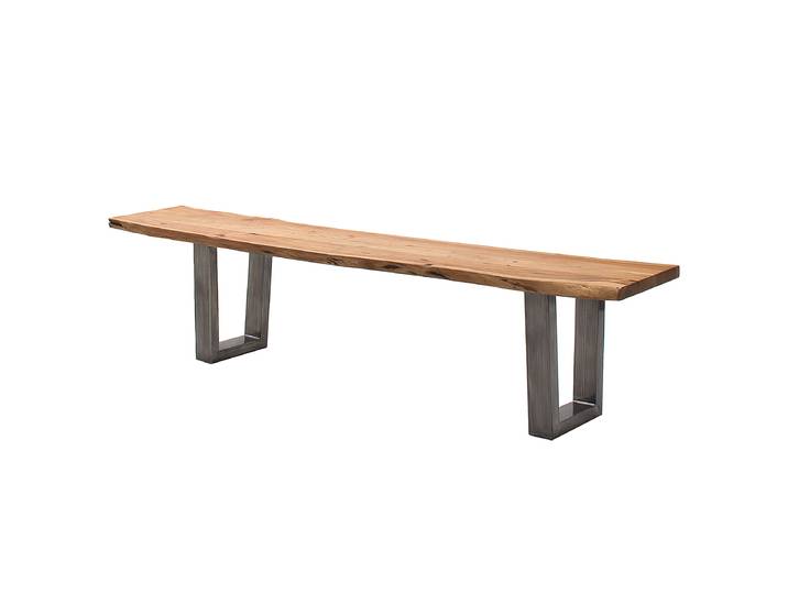 Massive Baumkanten-Sitzbank 200cm Braun/Akazie Braun Trapezförmig Vintage Metall