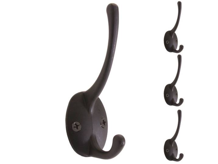 GARDEROBENHAKEN abgerundet Schwarz 4er-Set