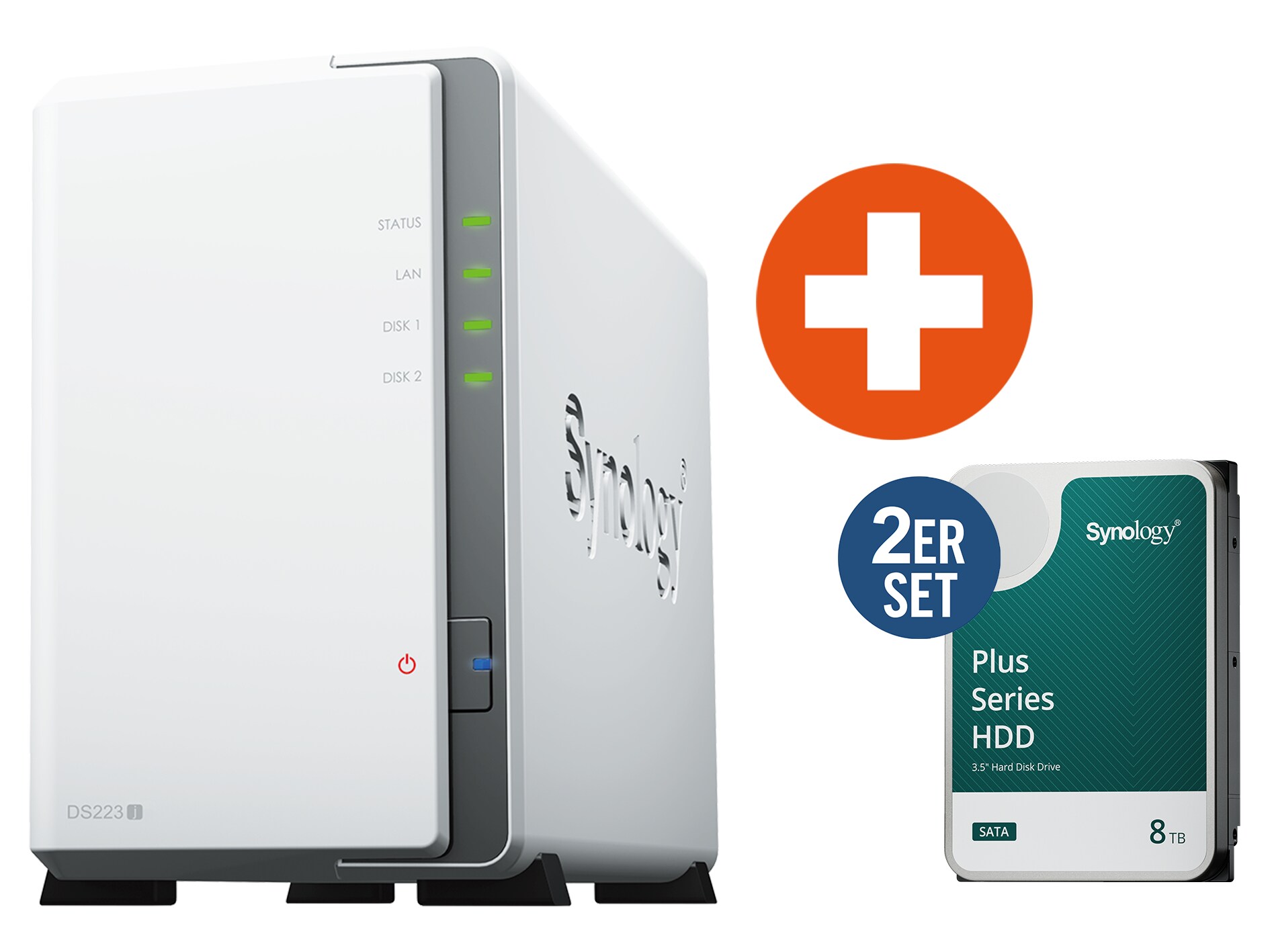 Synology DS223j NAS System 2-Bay 16 TB inkl. 2x 8 TB Synology HDD HAT3320-8T DS223j + 2x HAT3320-8T