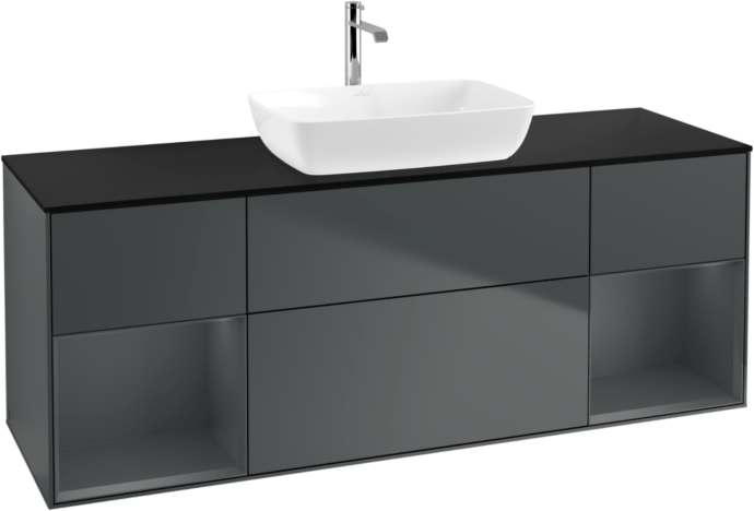 Villeroy und Boch Finion Waschtischunterschrank F862HGHG 160cm, Abdeckplatte black matt, Regale Midnight matt lacquer, Midnight Blue Matt Lacquer