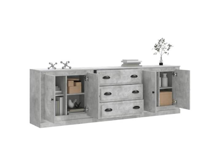 KTHLBRH Sideboards 3 Stück grau Beton Holz mehrschichtig 210 x 35,5 x 67,5 cm, großer Stauraum, Ausstellungsfunktion, Montage erforderlich