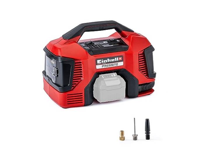 Einhell Compresseur à air portatif hybride PRESSITOHybrid PXC 18 V 11 bar longueur de flexible 31 cm set de 3 adaptateurs sans batterie