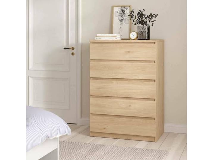 Dmora - Kommode Georgette, Mehrzweckkommode, Schlafzimmerkommode, Schrank mit Schubladen, 77x50 h111 cm, Eiche