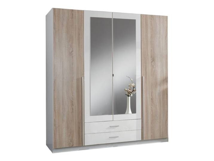 Wimex Skate Drehtürenschrank 4-türig - Eiche sägerau Nachbildung, Spiegelglas Modern
