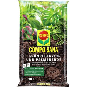 Compo Blumenerde  SANA Grünpflanzen- und Palmenerde, für Zimmer-, Balkonpflanzen & Palmen, mit Dünger, 10 Liter