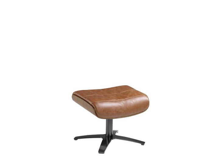 Pouf pivotant cuir brun camel et effet bois noyer