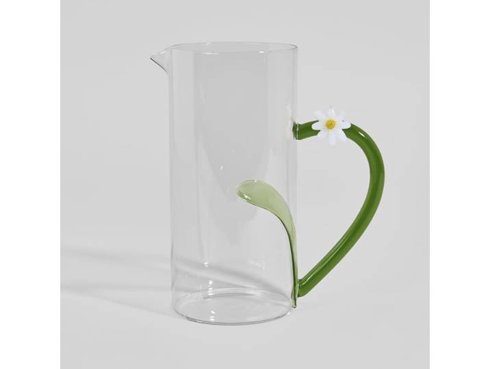 Klare Glaskaraffe mit blumenförmigem Henkel, 1,4 l