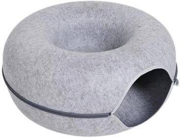 Uplift Essentials Interactive Felt Cat Donut Tunnel And Nesting Bed light Gray 20 In
