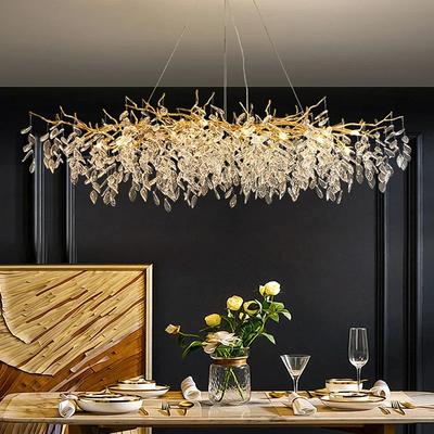 GlowBake Luxury Gold Crystal LED Chandelier, Elegant Ceiling Light For Living Room, Dining & Bedroom 140cm natural Light