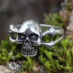 Drachensilber Totenkopf Ring Schmuck 925 Silber Crossbones Silbering 62 - Silber