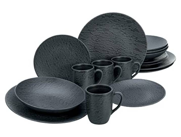 CreaTable\, 20539\, Série ardoise noire\, Service de vaisselle\, Ensemble de 16 pièces.