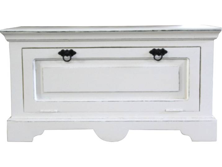 Schuhschrank SIT Winchester aus Mangoholz im skandinavischen Design , weiß, B:85cm H:45cm T:40cm, Holz teilmassiv, Schränke, Schuhschrank, Antikweiße Oberfläche mit charaktervollen Gebrauchsspuren