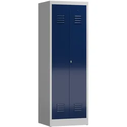 ClassiX Garderobenschrank, 2 Abteile mittig schließend, 1800 x 590 x 500 mm, lichtgrau/enzianblau