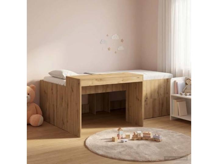 RJPLMFV Hochbett für Kinder, integrierter Schreibtisch, Eiche, handgefertigt, 75 x 190 cm