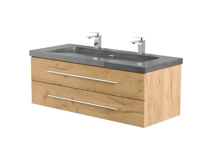 Meuble double vasque Yamo granit 130cm Bois/Imitation chêne