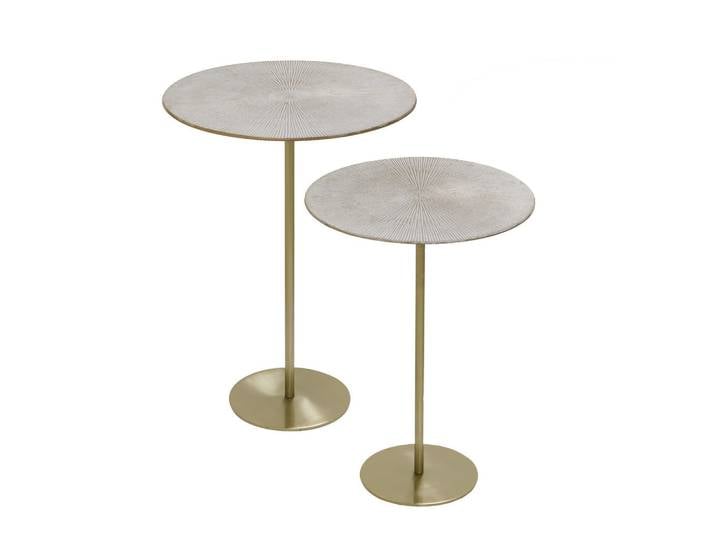 Milino Beistelltischset, Gold, Metall, 2-teilig, rund, Bodenplatte, Rundrohr, Wohnzimmer, Wohnzimmertische, Satztische