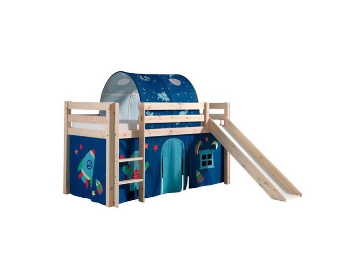 SLEEPY - Lit Mi-Haut Tobogan en Pin Naturel 90x200cm Housse et Tunnel Astro