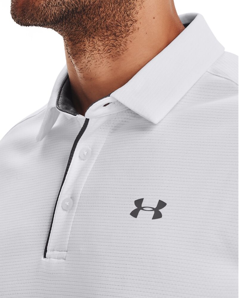 Poloshirt UNDER ARMOUR "Tech Polo", Herren, Gr. L, weiss (weiß, graphite, graphite), Jersey, Obermaterial: 100% Polyester, normal, Rundhals, Shirts Poloshirt, gerader Rumpfabschluss, normale Schnittform, für Sportmode weiß, graphite, graphite L