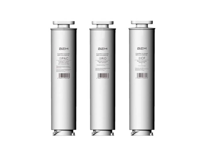 BEM 3er-SET (RO, PAC und CF) Ersatzfilter für BEM LINA und IDA Wasserfilter Filterkartuschen, Polypropylen-/ Baumwollstab mit Aktivkohle, Umkehrosmose, Komposit- Kohlenstoffstab