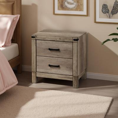 ZWYO HOSIMU "23.8"" Wood 2-Drawer Nightstand, Contemporary Rustic Style, Metal Bar Hardware, Kenlin Drawer Glides, Bedroom Bedside Table"