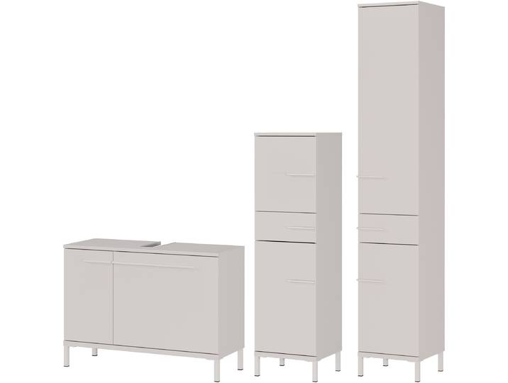 Badmöbel-Set GERMANIA Laurino , weiss (kaschmir), B:178cm H:190cm T:34cm, Holzwerkstoff, Metall, Kastenmöbel-Sets, Badmöbel-Set, mehrteiliges Set mit Waschbeckenunterschrank,Hochschrank & Midischrank