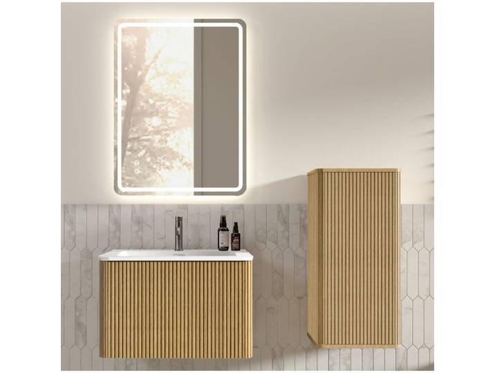 ROVRYN Meuble sous vasque mural 60 cm avec vasque intégrée miroir LED anti-buée colonne de rangement chêne