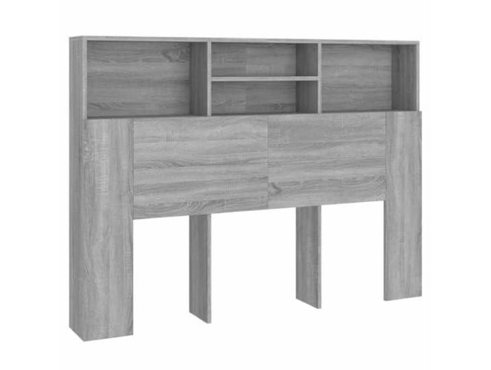 Makastle Kopfteil mit Ablagen Grau Sonoma 140x19x103,5 cm 4 offene Fächer