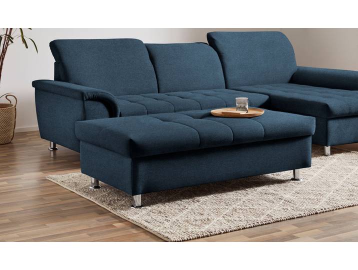 Stauraumhocker DOMO COLLECTION FRANZI, elegant, komfortabel , blau (dunkelblau), B:131cm H:42cm T:61cm, Hocker, Stauraumhocker, mit grossem Stauraumfach