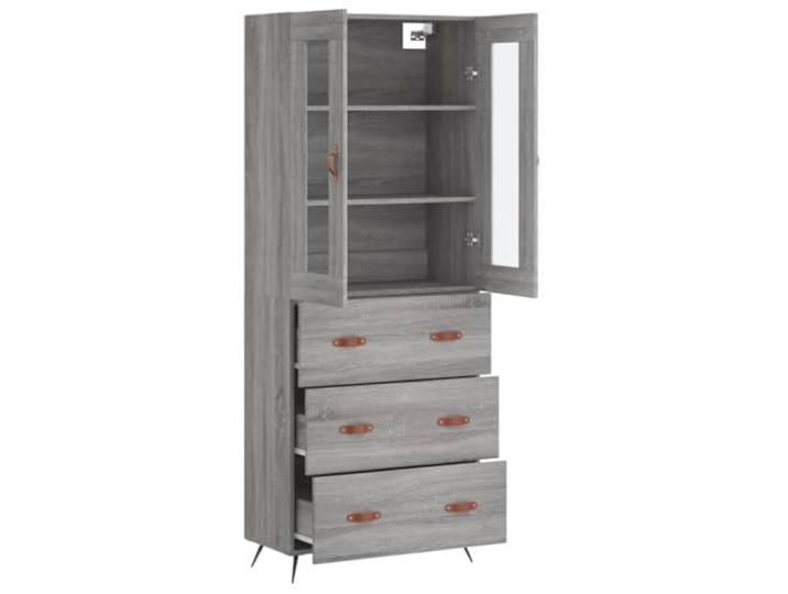 KTHLBRH Sideboard Grau Sonoma 69,5 x 34 x 180 cm Holz mehrschichtig Metallfüße, großer Stauraum, Glas, 2 Stück